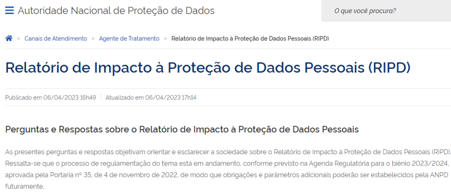 Relatório de Impacto à Proteção de Dados Pessoais (RIPD)